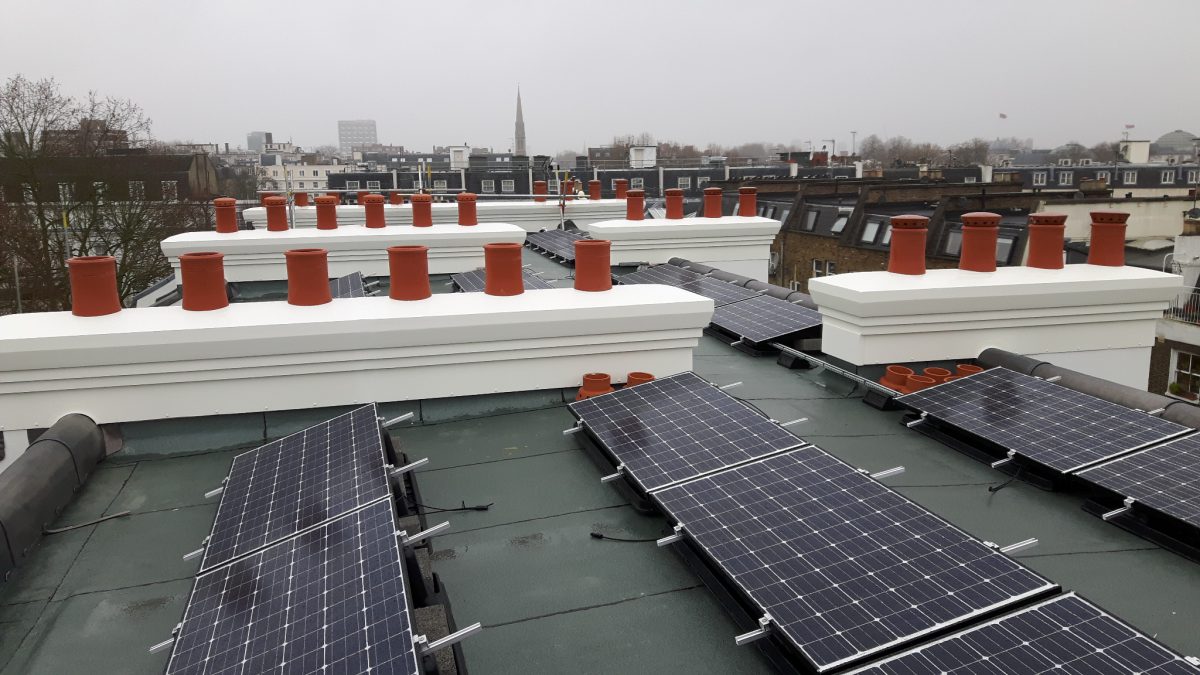 Solar panels on the roof of the development.