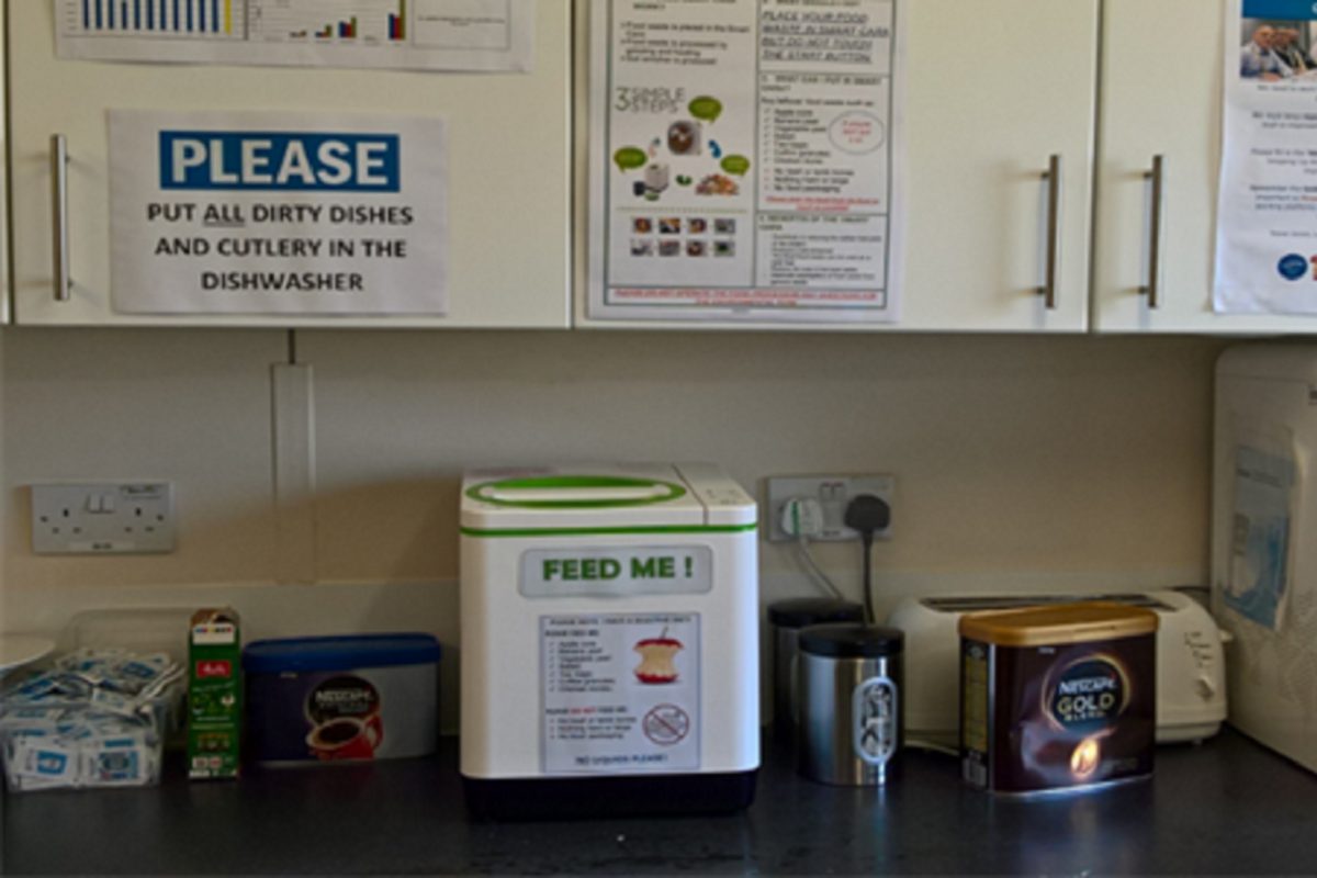 Food waste processor (Smart Cara) in the Haven Green site office